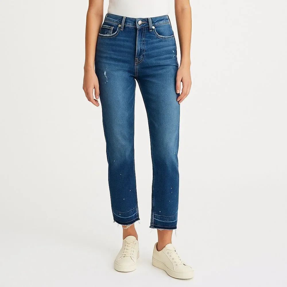Revolve Hudson Jeans Zoeey High Rise Ankle Straight Leg Jeans in Fara Blue Denim